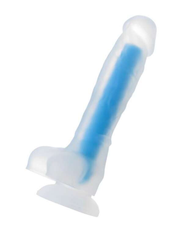 Censan Beyond Mavi Matt Glow Gece Parlayan Dildo, Silikon, Şeffaf, 18 cm - 1