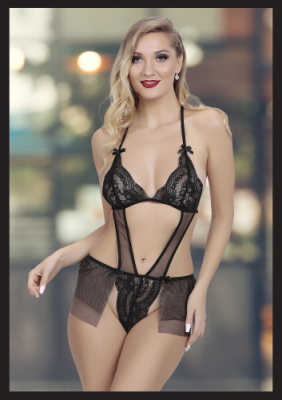 Kadın Siyah Seksi Fantezi Özel Tasarım Etekli Fantezi Babydoll
