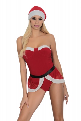 Kadın Kırmızı Yılbaşı Özel Şapkalı Fantezi Babydoll