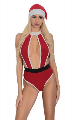 Kadın Kırmızı Yılbaşı Özel Şapkalı Fantezi Babydoll