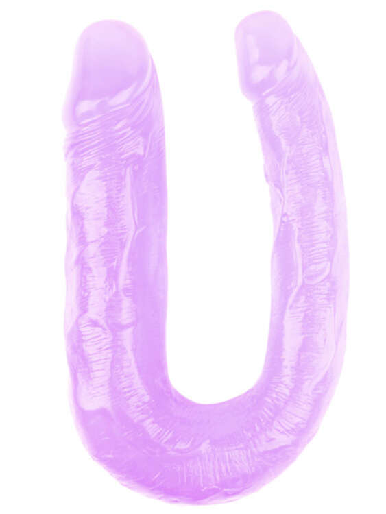 Hi-Rubber Şeffaf Jel Çift Taraflı Eğik Dildo - 17cm Mor - 1