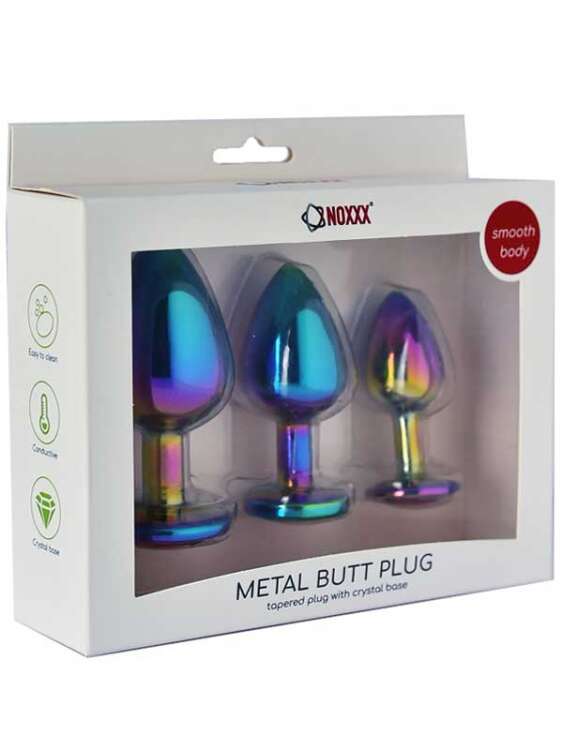 SECRETGAME NOXXX Taşlı Çok Renkli Çelik Anal Plug - 3 Boy Set - Multicolor Steel Anal Plug with Stones - 3 size fantasy sex toys set+18 - 1