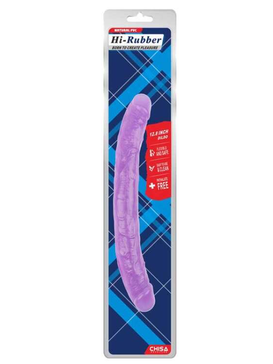 Hi-Rubber Şeffaf Jel Çift Taraflı Dildo - 32.5cm Mor - 2